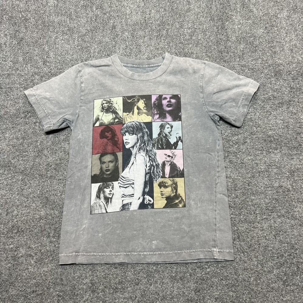 Taylor Swift Shirt Youth S Gray The Eras Tour 2023 Graphic Concert Collage Tee